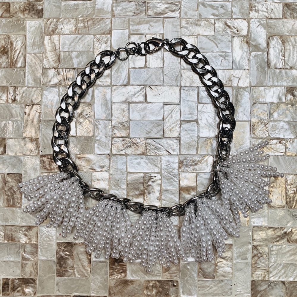 Off Saks Silver and Pearl Necklace